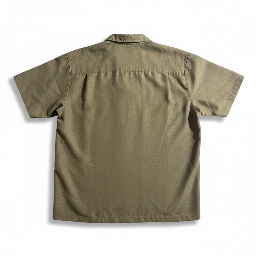 Milano Bay Mens XL Bowling Shirt Olive Green Cream Vertical Stripe Rayon Blend - Picture 2 of 8
